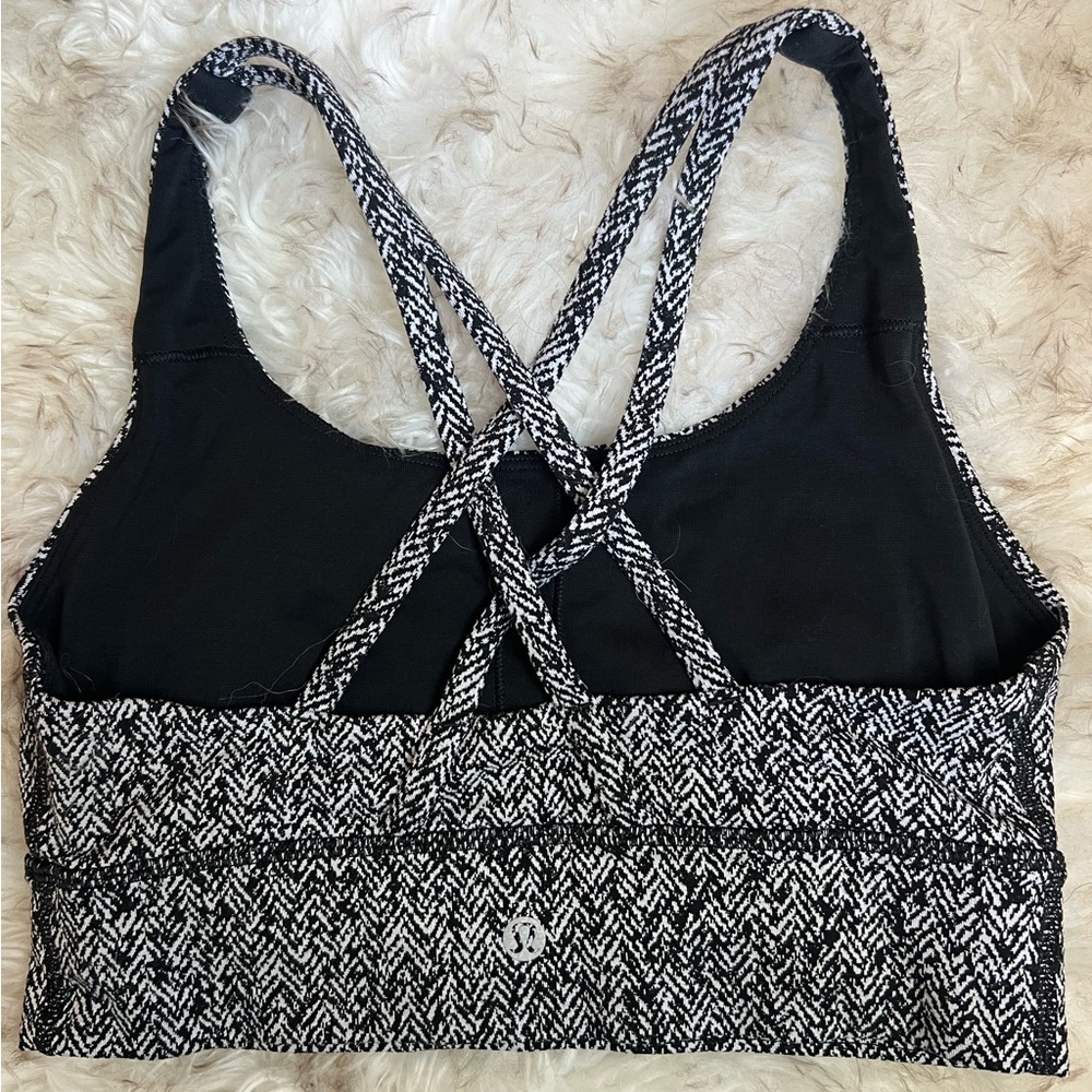 Lululemon Energy Bra Long Line Scattered Herringbone Black White